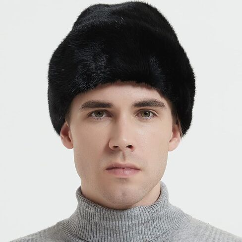 Bibury Real Mink Fur Cossack Hat with Leather Ear Flaps,Russian Winter Fur Hat in Saudi Arabia