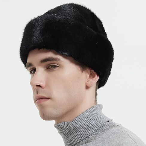 Bibury Real Mink Fur Cossack Hat with Leather Ear Flaps,Russian Winter Fur Hat in Saudi Arabia