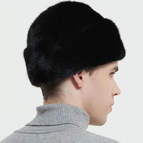Bibury Real Mink Fur Cossack Hat with Leather Ear Flaps,Russian Winter Fur Hat in Saudi Arabia