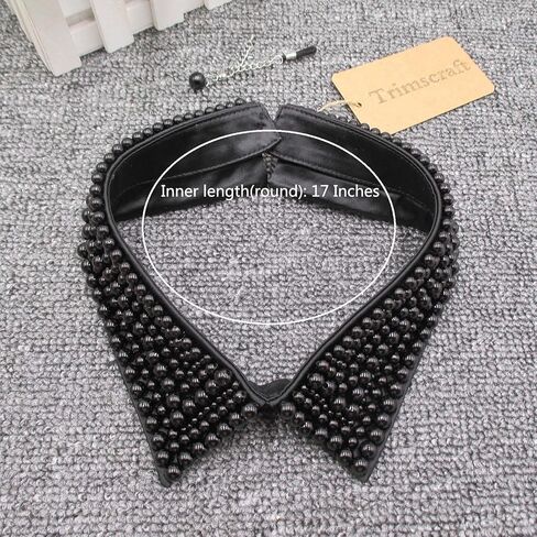 Trimscraft Statement Collar Necklace Black Choker Simulated Pearl Beaded Bib Detachable False Collar With Extension Chain Clothing Accessory for Women, Acrylic, No Gemstone in Kuwait