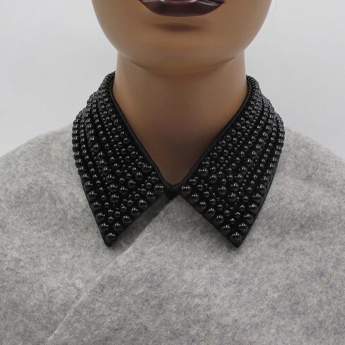 Trimscraft Statement Collar Necklace Black Choker Simulated Pearl Beaded Bib Detachable False Collar With Extension Chain Clothing Accessory for Women, Acrylic, No Gemstone in Kuwait