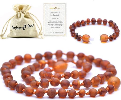 RAW Baltic Amber Necklace and Amber Bracelet - Natural Amber from Baltic Region, Genuine Amber (13in. and 5.5in.) in Kuwait