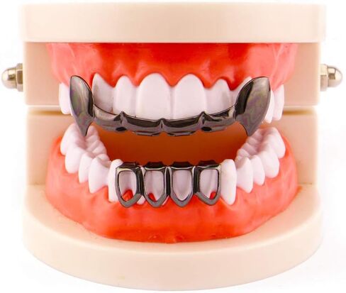 18K Gold Plated Grillz Vampire Fangs Grill Top & Bottom Hip Hop Mouth Teeth Caps in Saudi Arabia