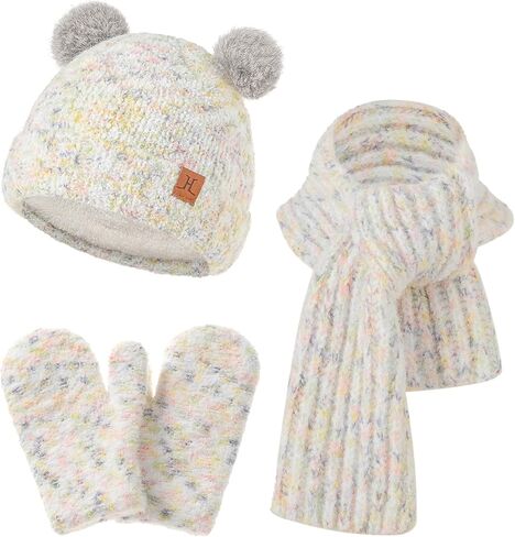 Kids Hat Scarf Gloves Set Girl Ages 3-5 4-6, Toddler Winter Fleece Lined Beanie Hats Mittens 2t Boys Baby 6-12 9 12-18 Months in Saudi Arabia