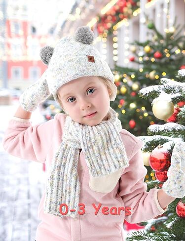 Kids Hat Scarf Gloves Set Girl Ages 3-5 4-6, Toddler Winter Fleece Lined Beanie Hats Mittens 2t Boys Baby 6-12 9 12-18 Months in Saudi Arabia