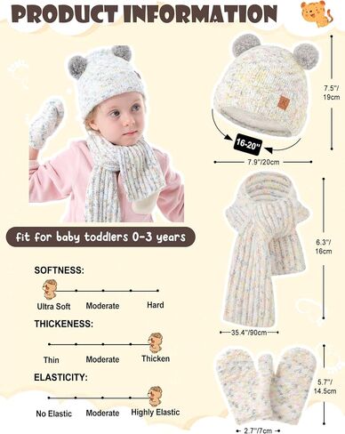 Kids Hat Scarf Gloves Set Girl Ages 3-5 4-6, Toddler Winter Fleece Lined Beanie Hats Mittens 2t Boys Baby 6-12 9 12-18 Months in Saudi Arabia
