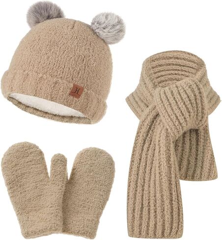 Kids Hat Scarf Gloves Set Girl Ages 3-5 4-6, Toddler Winter Fleece Lined Beanie Hats Mittens 2t Boys Baby 6-12 9 12-18 Months in Saudi Arabia
