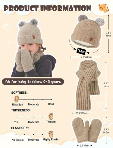 Kids Hat Scarf Gloves Set Girl Ages 3-5 4-6, Toddler Winter Fleece Lined Beanie Hats Mittens 2t Boys Baby 6-12 9 12-18 Months in Saudi Arabia