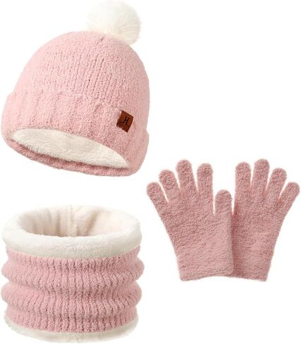 Kids Hat Scarf Gloves Set Girl Ages 3-5 4-6, Toddler Winter Fleece Lined Beanie Hats Mittens 2t Boys Baby 6-12 9 12-18 Months in Saudi Arabia