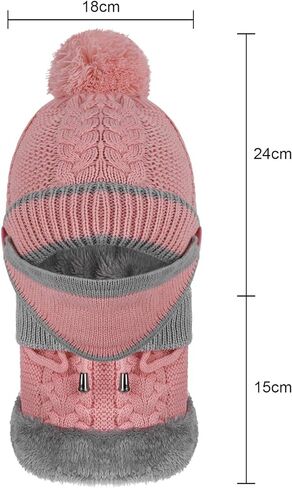 3 in 1 Winter Knitted Beanie Hat Mouth Neck Warmer Set for Girls Boys Kids, Warm Fleece Lined Ski Caps with Pompom in Kuwait