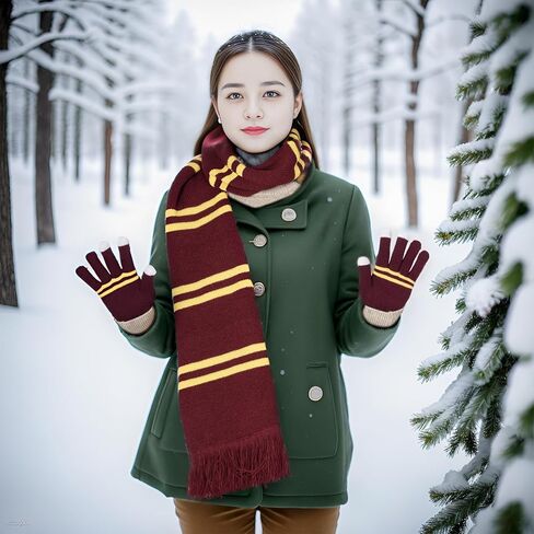 Obmwang ماجيك متماسكة وشاح مخطط قبعة صغيرة وقفازات مجموعة الشتاء الدافئة مجموعة للأطفال البالغين عيد الميلاد زي حفلة الهالوين in Kuwait