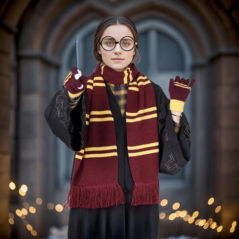 Obmwang ماجيك متماسكة وشاح مخطط قبعة صغيرة وقفازات مجموعة الشتاء الدافئة مجموعة للأطفال البالغين عيد الميلاد زي حفلة الهالوين in Kuwait