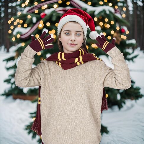 Obmwang ماجيك متماسكة وشاح مخطط قبعة صغيرة وقفازات مجموعة الشتاء الدافئة مجموعة للأطفال البالغين عيد الميلاد زي حفلة الهالوين in Kuwait