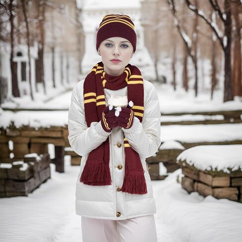 Obmwang ماجيك متماسكة وشاح مخطط قبعة صغيرة وقفازات مجموعة الشتاء الدافئة مجموعة للأطفال البالغين عيد الميلاد زي حفلة الهالوين in Kuwait