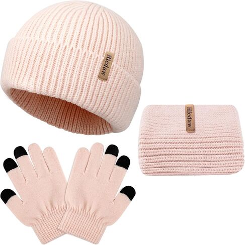 Hicdaw 3PCS Kids Winter Hat Glove Scarf Set Toddler Winter Hat Baby Beanie Hat Knited Warm Set for Boys Girls 4-10 Years in Saudi Arabia
