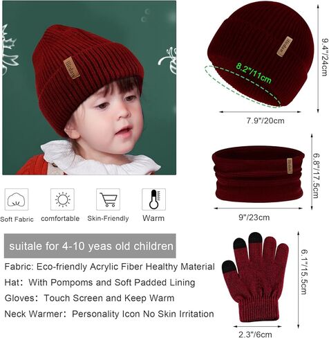 Hicdaw 3 قطعة قبعة شتوية للأطفال طقم أربطة عنق للأطفال الصغار قبعة شتوية قبعة صغيرة للأطفال مجموعة دافئة للأولاد والبنات من سن 4 إلى 10 سنوات in Kuwait