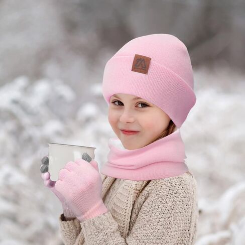mysuntown Kids قبعات الشتاء قفازات وشاح مجموعات طفل صغير للأولاد البنات، مبطنة بالصوف، قفازات تعمل باللمس in Kuwait