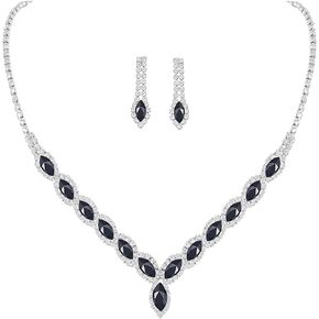 Ruzzykea CZ Rhinestone Necklace Earrings Wedding Jewelry Set For Bride Bridesmaid Prom Evening Party Homecoming