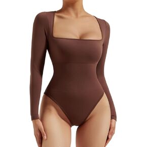 MOSHENGQI بدلة نسائية مثيرة برقبة مربعة وأكمام طويلة للتحكم في البطن وقمصان in Kuwait