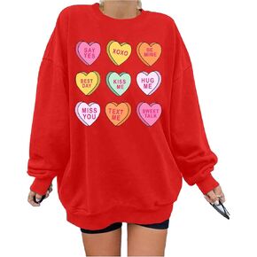 JINTING Valentine Sweatshirt Women Oversized Hearts Long Sleeve Shirt Conversation Heart Sweatshirts Gift for Her in Kuwait
