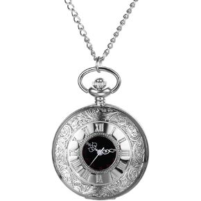 ساعة جيب كلاسيكية من لانكاردو للرجال والنساء بنقش مجوف ورقم روماني ساعة جيب لمدة 24 ساعة مع سلسلة للهالوين in Kuwait