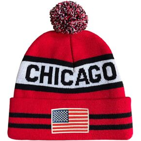 DianYu الولايات المتحدة العلم شيكاغو مدينة بوم قبعة قسط المطرزة التصحيح الشتاء لينة شيكاغو قبعة متماسكة بوم قبعة قبعة in Kuwait