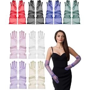 Panitay 8 Pairs Women's Long Mesh Tulle Gloves Wedding Bridal Sheer Gloves Halloween Evening Gloves Party Costume Accessory in Kuwait
