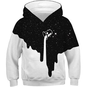 بلوفر HaniLav للجنسين للأولاد والبنات بطباعة ثلاثية الأبعاد برسوم جرافيك بلوفر للأطفال بقلنسوة من 6 إلى 16 سنة in Kuwait