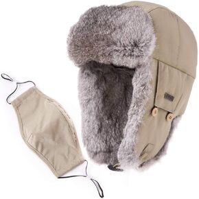 TOP-EX حجم كبير XXL XXXL رجالي 100% فرو الأرنب مقاوم للماء الصياد الصيد جندي الشتاء Ushanka الروسية التزلج قبعة