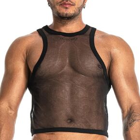 Mens See Through Sleeveless Shirt Mesh Tank Top for Men Crew Neck Fishnet Fitted Muscle Shirt Clubwear in Kuwait