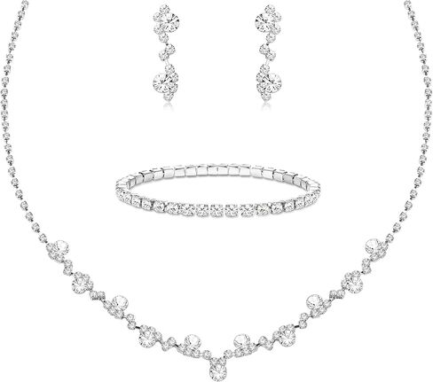 LOYALLOOK Crystal Silver Necklace and Earrings with Crystal Bracelet for Women Teardrop Dangle Earrings Rhinestone Necklace Bracelet for Bride Bridesmaid Crystal Bridal Wedding Party Jewelry Sets in Saudi Arabia