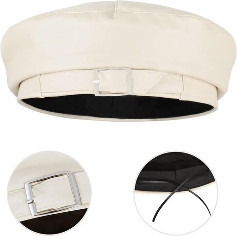 Women Buckle Spring Fall Winter Faux Leather Beret Classic British Style Hat in Saudi Arabia
