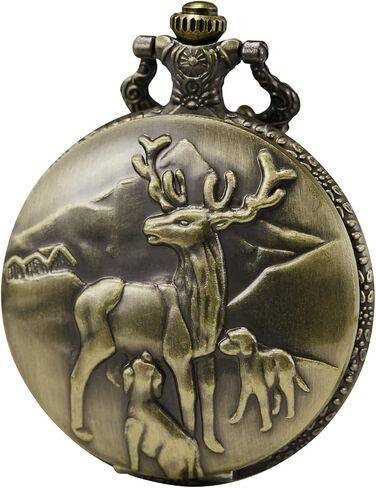 مورفونج ساعة جيب كوارتز للجنسين بنمط غزال من البرونز العتيق مع تشاني وصندوق, دير in Kuwait