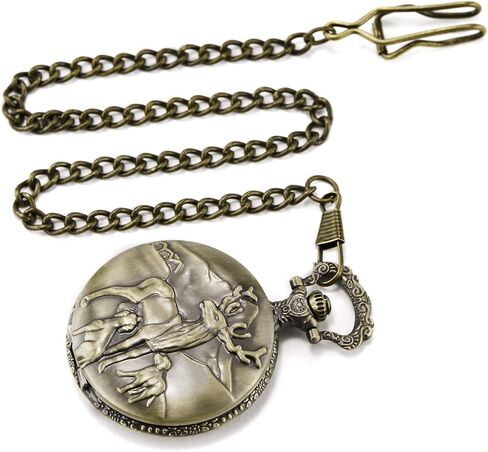 مورفونج ساعة جيب كوارتز للجنسين بنمط غزال من البرونز العتيق مع تشاني وصندوق, دير in Kuwait