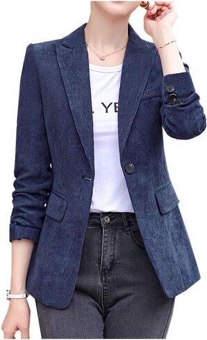 Ladyful Women's Slim Fit Corduroy Blazer Coat Button Down Long Sleeve Work Office Outerwear in Saudi Arabia