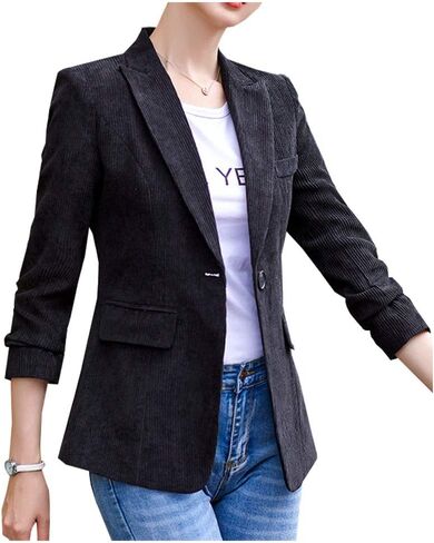 Ladyful Women's Slim Fit Corduroy Blazer Coat Button Down Long Sleeve Work Office Outerwear in Saudi Arabia