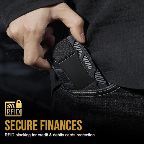 1TG Tactical Slim Wallet with Money Clip for Men, Minimalist RFID Blocking Wallet, Credit Card Holder Cash Organizer Cabon Fiber Front Pocket Wallet for Mens, Black in Saudi Arabia