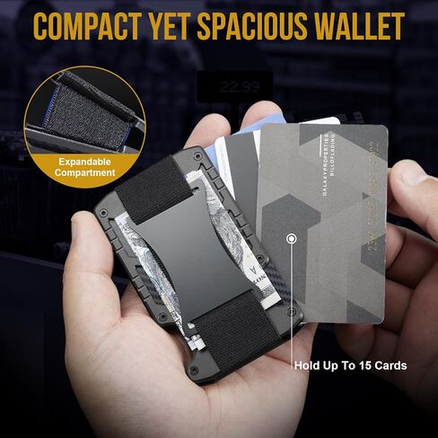 1TG Tactical Slim Wallet with Money Clip for Men, Minimalist RFID Blocking Wallet, Credit Card Holder Cash Organizer Cabon Fiber Front Pocket Wallet for Mens, Black in Saudi Arabia