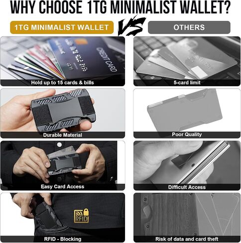 1TG Tactical Slim Wallet with Money Clip for Men, Minimalist RFID Blocking Wallet, Credit Card Holder Cash Organizer Cabon Fiber Front Pocket Wallet for Mens, Black in Saudi Arabia