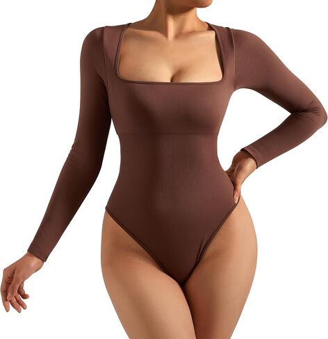 MOSHENGQI بدلة نسائية مثيرة برقبة مربعة وأكمام طويلة للتحكم في البطن وقمصان in Kuwait