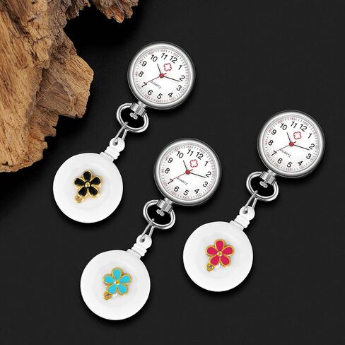 Avaner Retractable Nurse Watches, Clip-on Hanging Fob Watches, Flower Pattern Lapel Watches for Nurses Doctors in Saudi Arabia