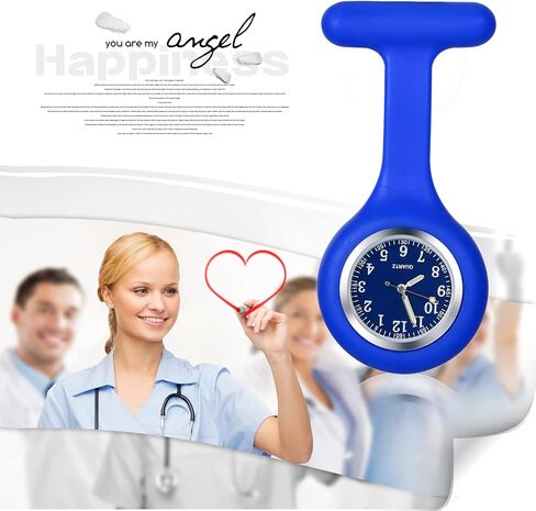 ساعة لانكاردو ممرضة مع يد ثانية للنساء والرجال دبوس على بروش معلق على طية صدر السترة، غطاء جيلي من السيليكون، شارة سماعة الطبيب المستديرة، ساعة جيب فوب طبية للأطباء in Kuwait