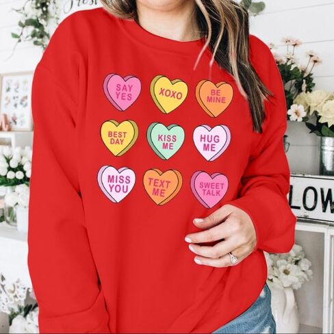 JINTING Valentine Sweatshirt النساء المتضخم قلوب طويلة الأكمام قميص محادثة القلب بلوزات هدية لها in Kuwait