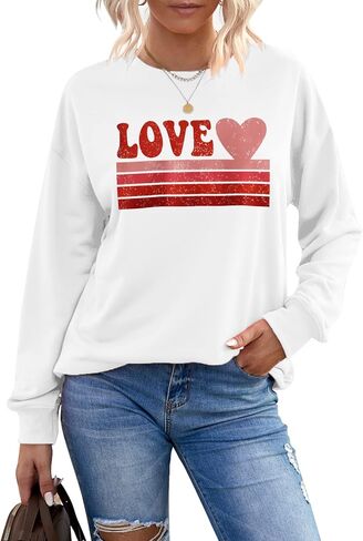 CM C&M WODRO Women Love Heart Sweatshirt Valentine's Day Shirts Graphic Casual Crewneck Pullover Lightweight Tops Blouse in Kuwait