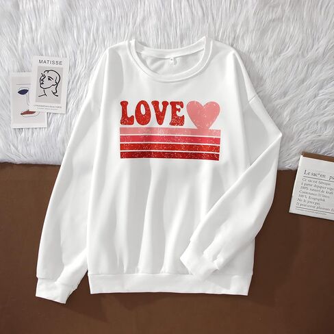 CM C&M WODRO Women Love Heart Sweatshirt Valentine's Day Shirts Graphic Casual Crewneck Pullover Lightweight Tops Blouse in Kuwait