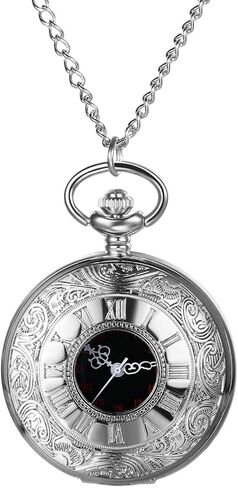 ساعة جيب كلاسيكية من لانكاردو للرجال والنساء بنقش مجوف ورقم روماني ساعة جيب لمدة 24 ساعة مع سلسلة للهالوين in Kuwait