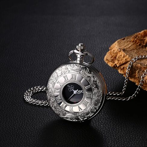 ساعة جيب كلاسيكية من لانكاردو للرجال والنساء بنقش مجوف ورقم روماني ساعة جيب لمدة 24 ساعة مع سلسلة للهالوين in Kuwait