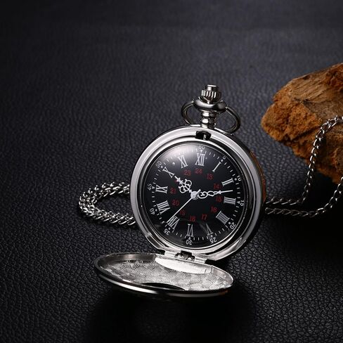 ساعة جيب كلاسيكية من لانكاردو للرجال والنساء بنقش مجوف ورقم روماني ساعة جيب لمدة 24 ساعة مع سلسلة للهالوين in Kuwait