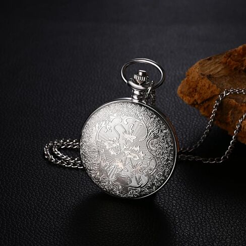 ساعة جيب كلاسيكية من لانكاردو للرجال والنساء بنقش مجوف ورقم روماني ساعة جيب لمدة 24 ساعة مع سلسلة للهالوين in Kuwait