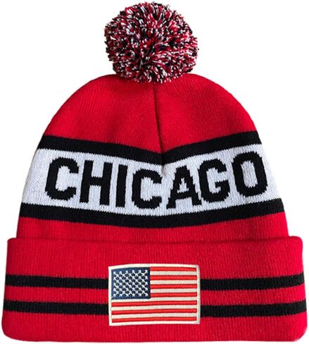 DianYu الولايات المتحدة العلم شيكاغو مدينة بوم قبعة قسط المطرزة التصحيح الشتاء لينة شيكاغو قبعة متماسكة بوم قبعة قبعة in Kuwait